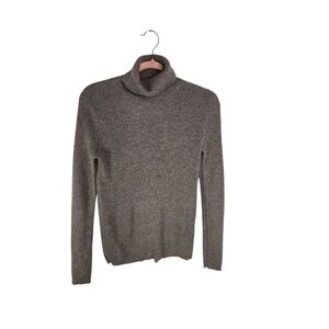 Cashmeren Beige Ribbed Cashmere Turtleneck Sweater